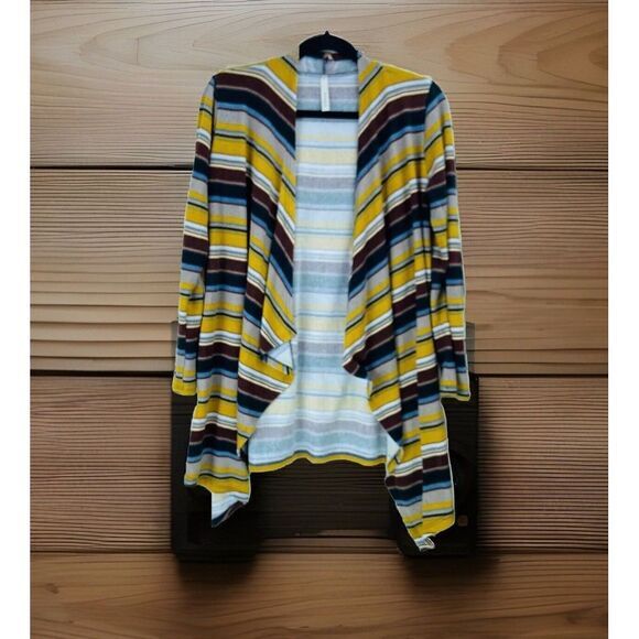 Gilli Cardigan Sweater‎ Women's Medium Striped Cascading Leather Patch Boho - Picture 1 of 12